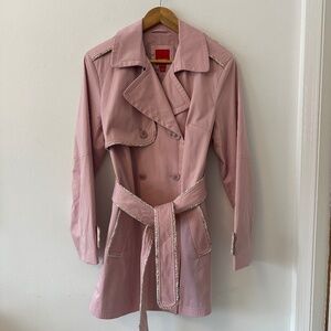Esprit Vintage Pink Tweed Trim Double Breasted Trench Coat | Size Large